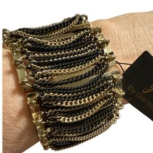 Gennaro Gold Black Multi Strand Chain Cuff Bracelet Wide Statement